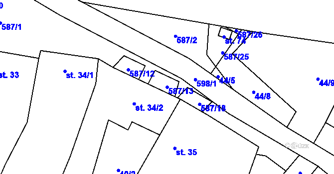 Parcela st. 587/13 v KÚ Bílsko u Vodňan, Katastrální mapa
