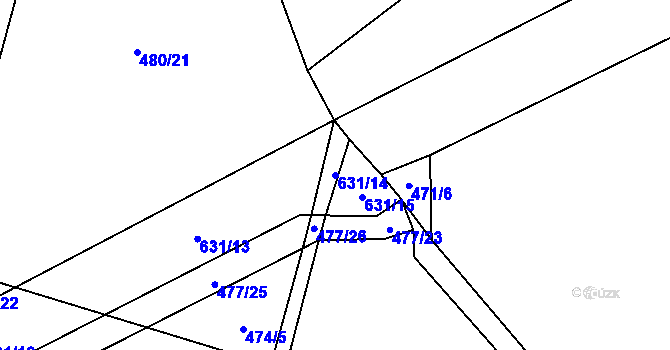 Parcela st. 631/14 v KÚ Bílsko u Vodňan, Katastrální mapa