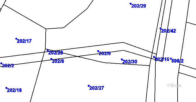 Parcela st. 202/9 v KÚ Bílsko u Vodňan, Katastrální mapa