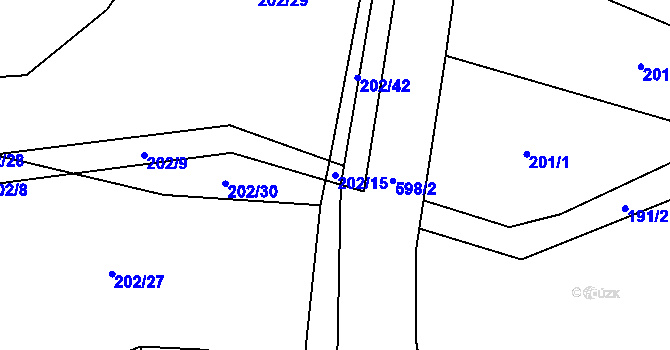 Parcela st. 202/15 v KÚ Bílsko u Vodňan, Katastrální mapa