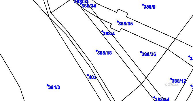 Parcela st. 388/18 v KÚ Bílsko u Vodňan, Katastrální mapa