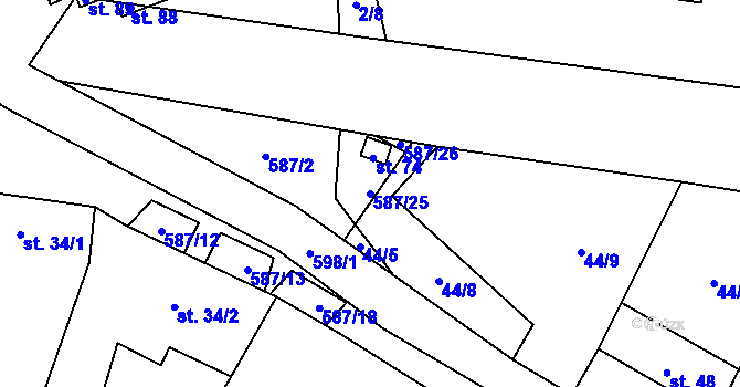 Parcela st. 587/25 v KÚ Bílsko u Vodňan, Katastrální mapa