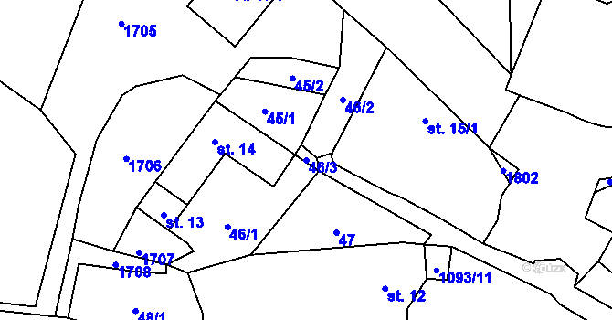 Parcela st. 46/3 v KÚ Měkynec, Katastrální mapa