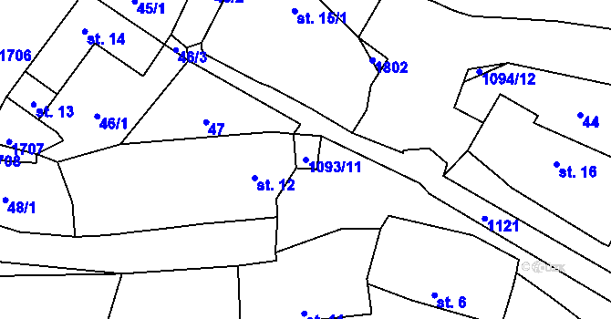 Parcela st. 1093/11 v KÚ Měkynec, Katastrální mapa