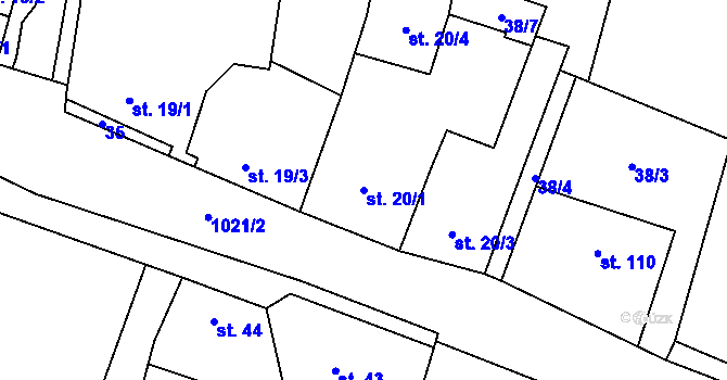 Parcela st. 20/1 v KÚ Cakov, Katastrální mapa