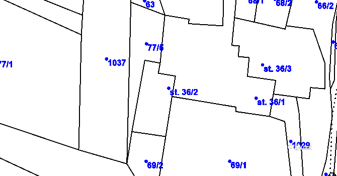 Parcela st. 36/2 v KÚ Cakov, Katastrální mapa