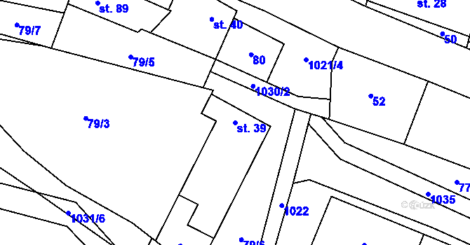 Parcela st. 39 v KÚ Cakov, Katastrální mapa