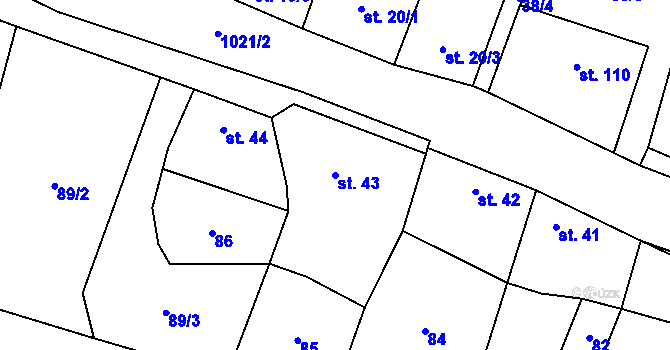 Parcela st. 43 v KÚ Cakov, Katastrální mapa