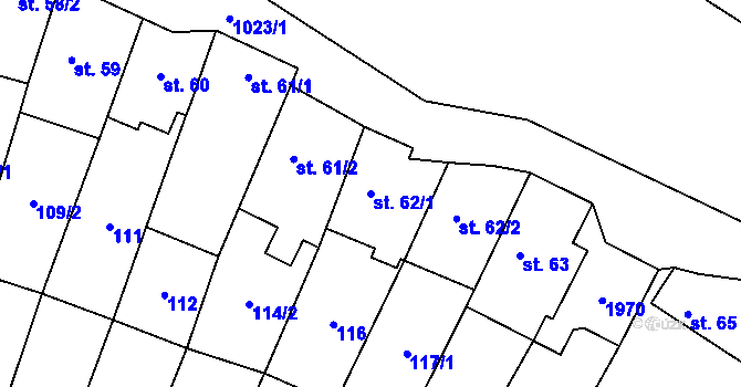 Parcela st. 62/1 v KÚ Cakov, Katastrální mapa
