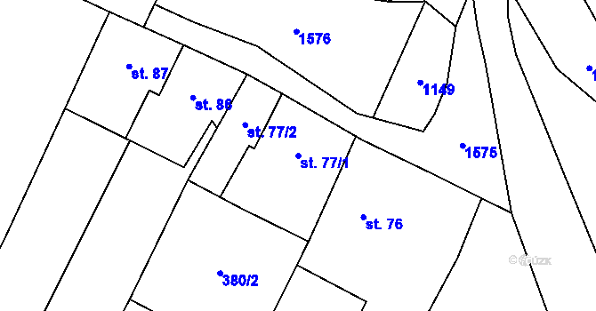 Parcela st. 77/1 v KÚ Cakov, Katastrální mapa