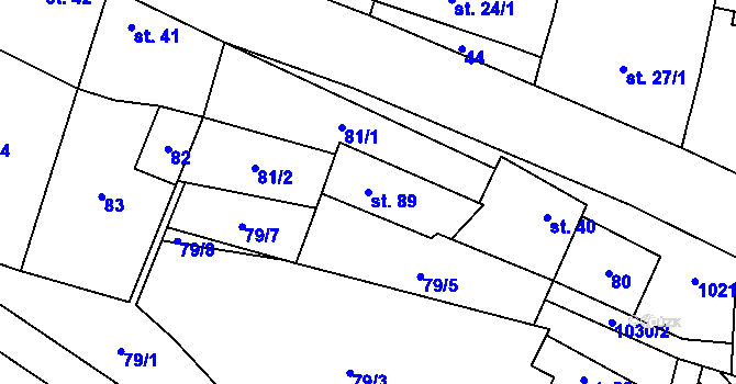 Parcela st. 89 v KÚ Cakov, Katastrální mapa