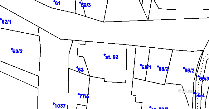 Parcela st. 92 v KÚ Cakov, Katastrální mapa