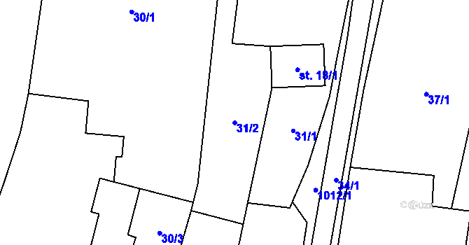 Parcela st. 31/2 v KÚ Cakov, Katastrální mapa