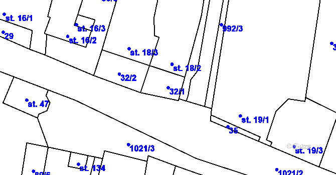 Parcela st. 32/1 v KÚ Cakov, Katastrální mapa