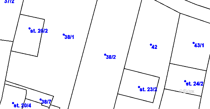 Parcela st. 38/2 v KÚ Cakov, Katastrální mapa