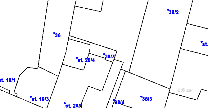 Parcela st. 38/7 v KÚ Cakov, Katastrální mapa