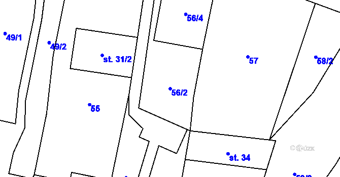 Parcela st. 56/2 v KÚ Cakov, Katastrální mapa