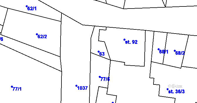Parcela st. 63 v KÚ Cakov, Katastrální mapa