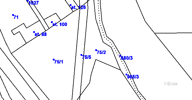Parcela st. 75/2 v KÚ Cakov, Katastrální mapa