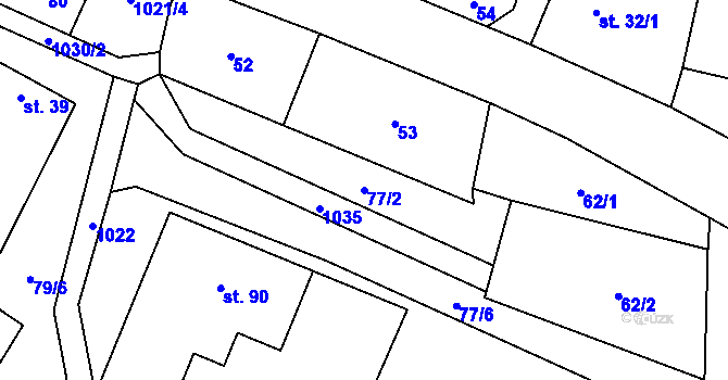 Parcela st. 77/2 v KÚ Cakov, Katastrální mapa