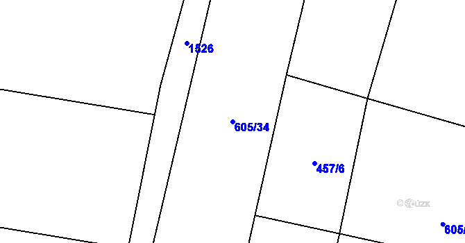 Parcela st. 605/34 v KÚ Cakov, Katastrální mapa