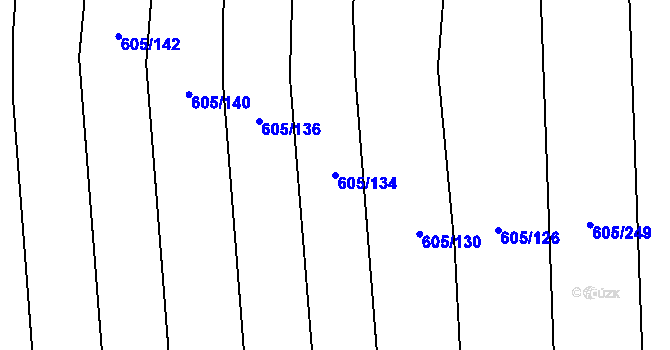 Parcela st. 605/134 v KÚ Cakov, Katastrální mapa