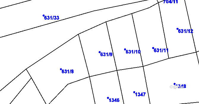 Parcela st. 631/9 v KÚ Cakov, Katastrální mapa