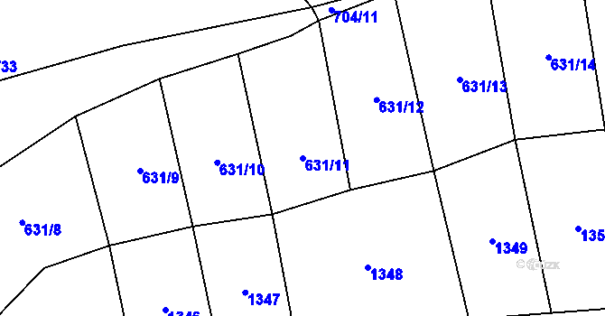 Parcela st. 631/11 v KÚ Cakov, Katastrální mapa