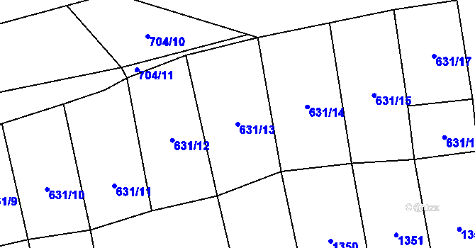 Parcela st. 631/13 v KÚ Cakov, Katastrální mapa