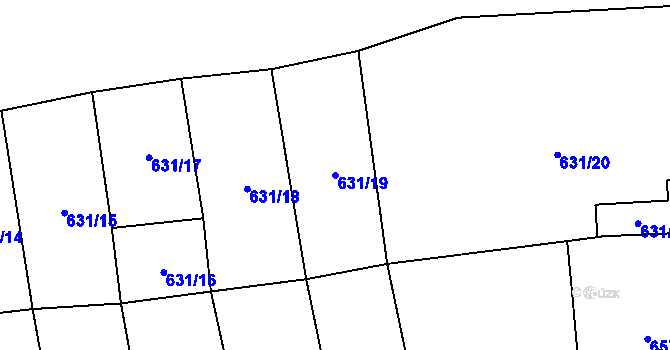 Parcela st. 631/19 v KÚ Cakov, Katastrální mapa