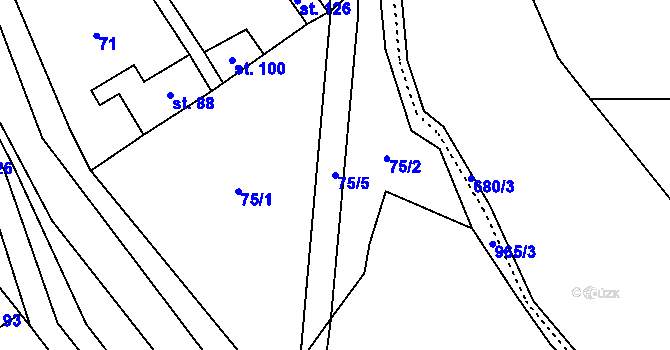 Parcela st. 75/5 v KÚ Cakov, Katastrální mapa