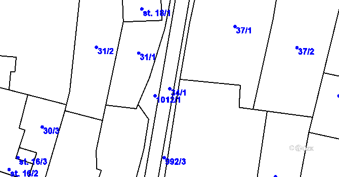 Parcela st. 34/1 v KÚ Cakov, Katastrální mapa