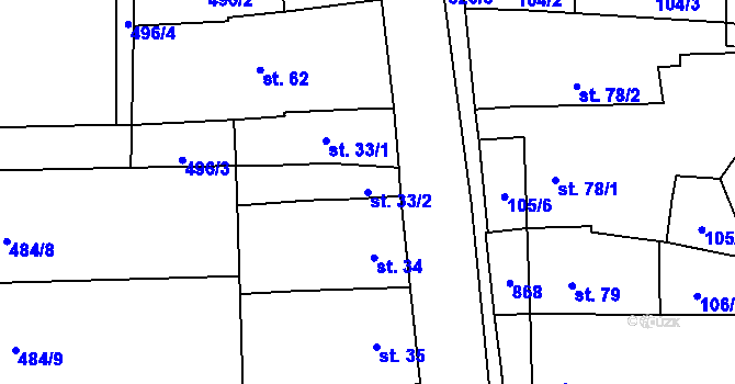 Parcela st. 33/2 v KÚ Loučka u Bílska, Katastrální mapa
