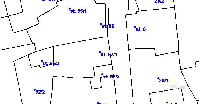 Parcela st. 57/1 v KÚ Loučka u Bílska, Katastrální mapa