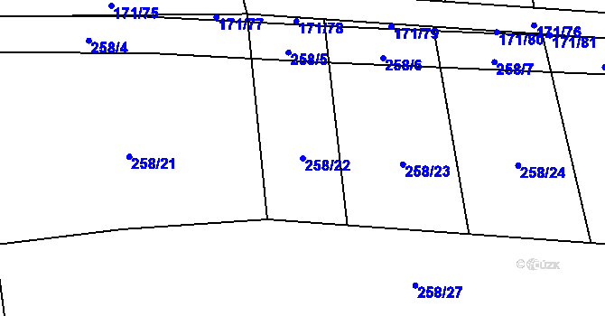 Parcela st. 258/22 v KÚ Loučka u Bílska, Katastrální mapa