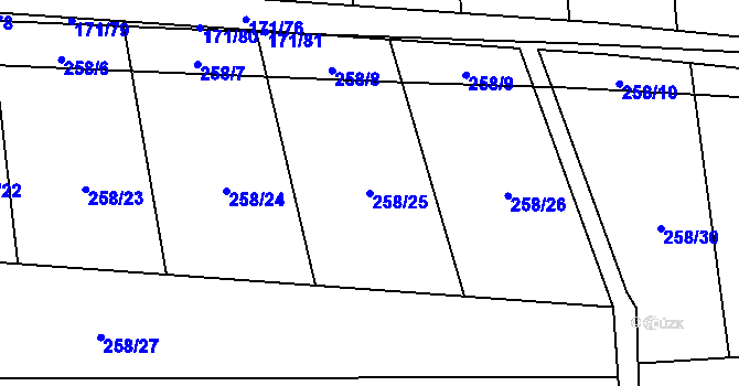 Parcela st. 258/25 v KÚ Loučka u Bílska, Katastrální mapa