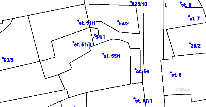 Parcela st. 55/1 v KÚ Loučka u Bílska, Katastrální mapa