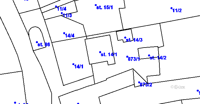 Parcela st. 14/1 v KÚ Loučka u Bílska, Katastrální mapa