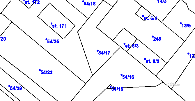 Parcela st. 54/17 v KÚ Bílý Kámen, Katastrální mapa