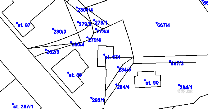 Parcela st. 631 v KÚ Bílý Kostel nad Nisou, Katastrální mapa