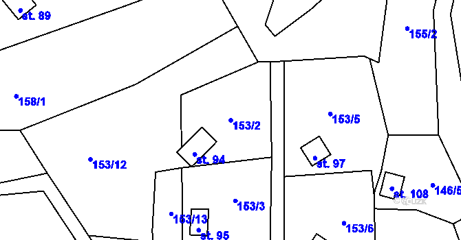 Parcela st. 153/2 v KÚ Panenská Hůrka, Katastrální mapa