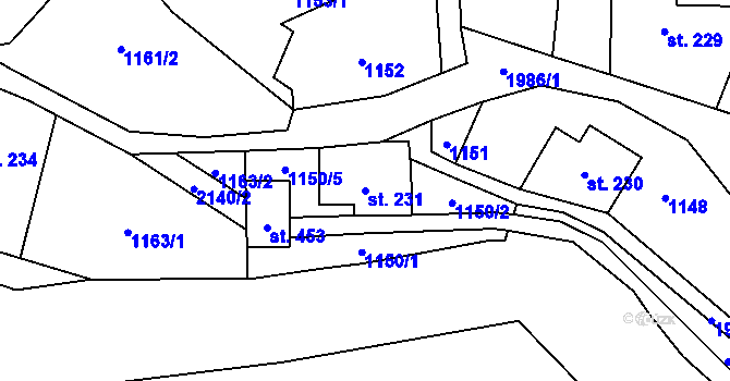 Parcela st. 231 v KÚ Bílý Potok pod Smrkem, Katastrální mapa
