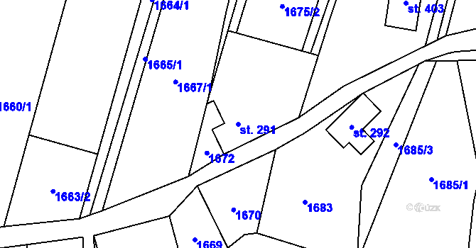 Parcela st. 291 v KÚ Bílý Potok pod Smrkem, Katastrální mapa