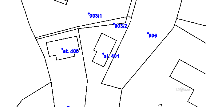Parcela st. 401 v KÚ Bílý Potok pod Smrkem, Katastrální mapa