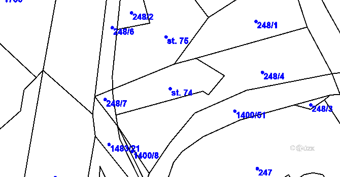 Parcela st. 74 v KÚ Bílý Potok, Katastrální mapa