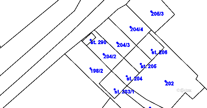 Parcela st. 204/2 v KÚ Bílý Potok, Katastrální mapa