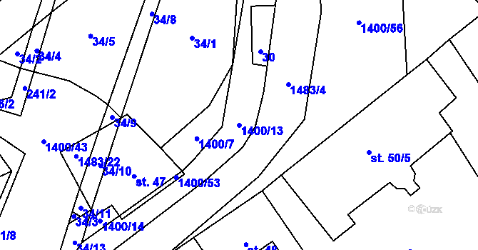 Parcela st. 1400/13 v KÚ Bílý Potok, Katastrální mapa