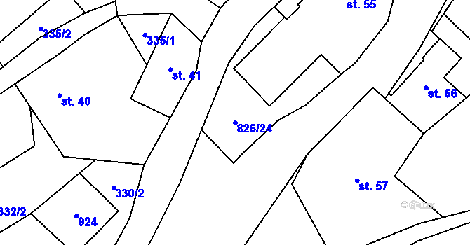 Parcela st. 826/24 v KÚ Horní Hoštice, Katastrální mapa