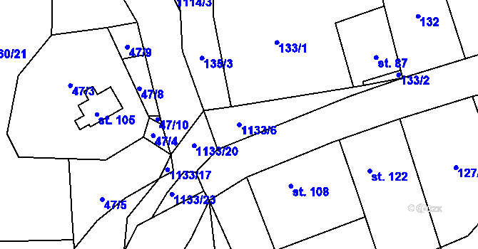 Parcela st. 1133/6 v KÚ Bílý Újezd, Katastrální mapa