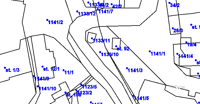 Parcela st. 1133/10 v KÚ Bílý Újezd, Katastrální mapa